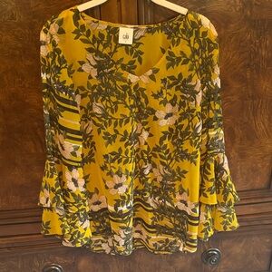 CAbi Mustard Floral Blouse